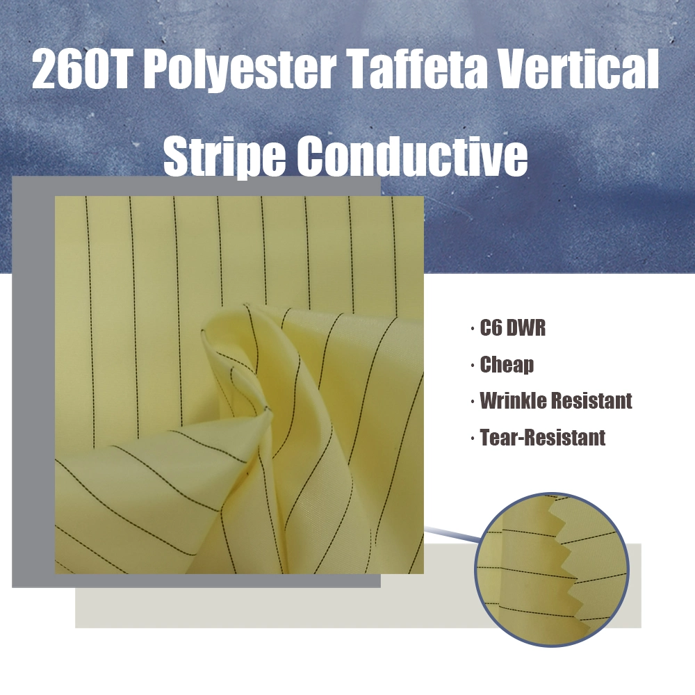 China Water Resistant Vertical Stripe Conductive Fabric Lab Coat Anti-Static Cleanroom 99%Polyester 1%Carbon ESD Woven Polyester Taffeta Fabric for Workwear