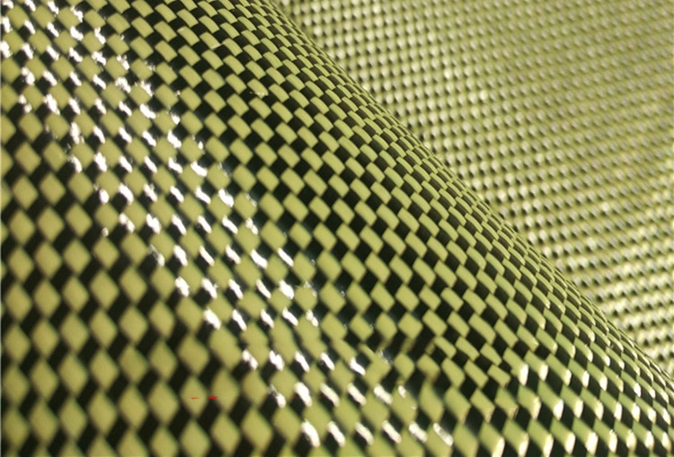 China Factory Yellow Plain Twill 3K 200GSM Color Kevlar Hybrid Carbon Fiber Aramid Fabric Cloth Roll