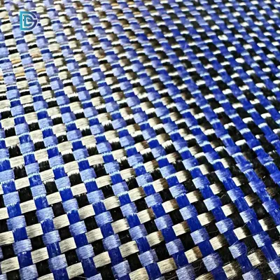 Китайская фабрика Blue3K 1500d 200GSM цветная углеродистая арамидная саржевая жаккардовая кевларовая углеродная гибридная ткань, используется для доски для серфинга