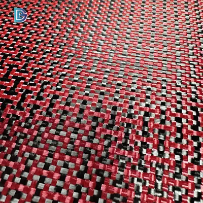Китайская фабрика из углеродного волокна, обычная саржа, красное отражение, углеродное волокно, кевлар, арамидный гибрид, 40 дюймов, ткань из углеродного волокна Breite Farbiges